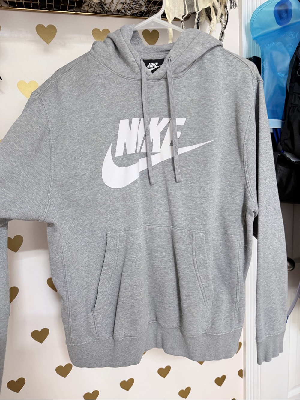Men Nike Gray Pullover Hoodie with White Swoosh Logo